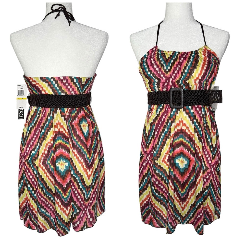 NWT Y2K XOXO M Babydoll Dress Wide Belt Halter Top Stretch Tunic‎ Made In USA